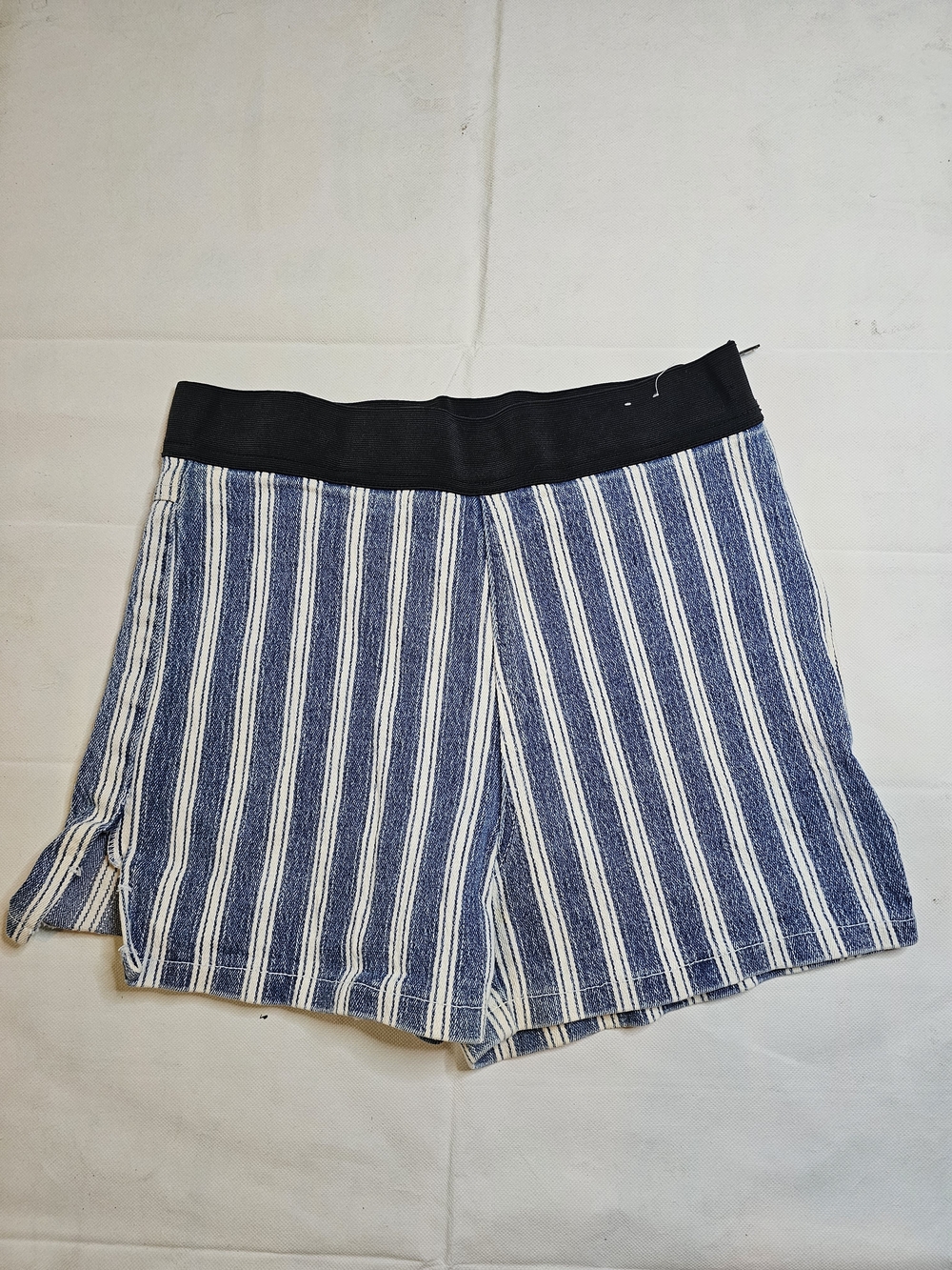 Y2K Striped Blue and White Women's Casual Shorts with Black Waistband
